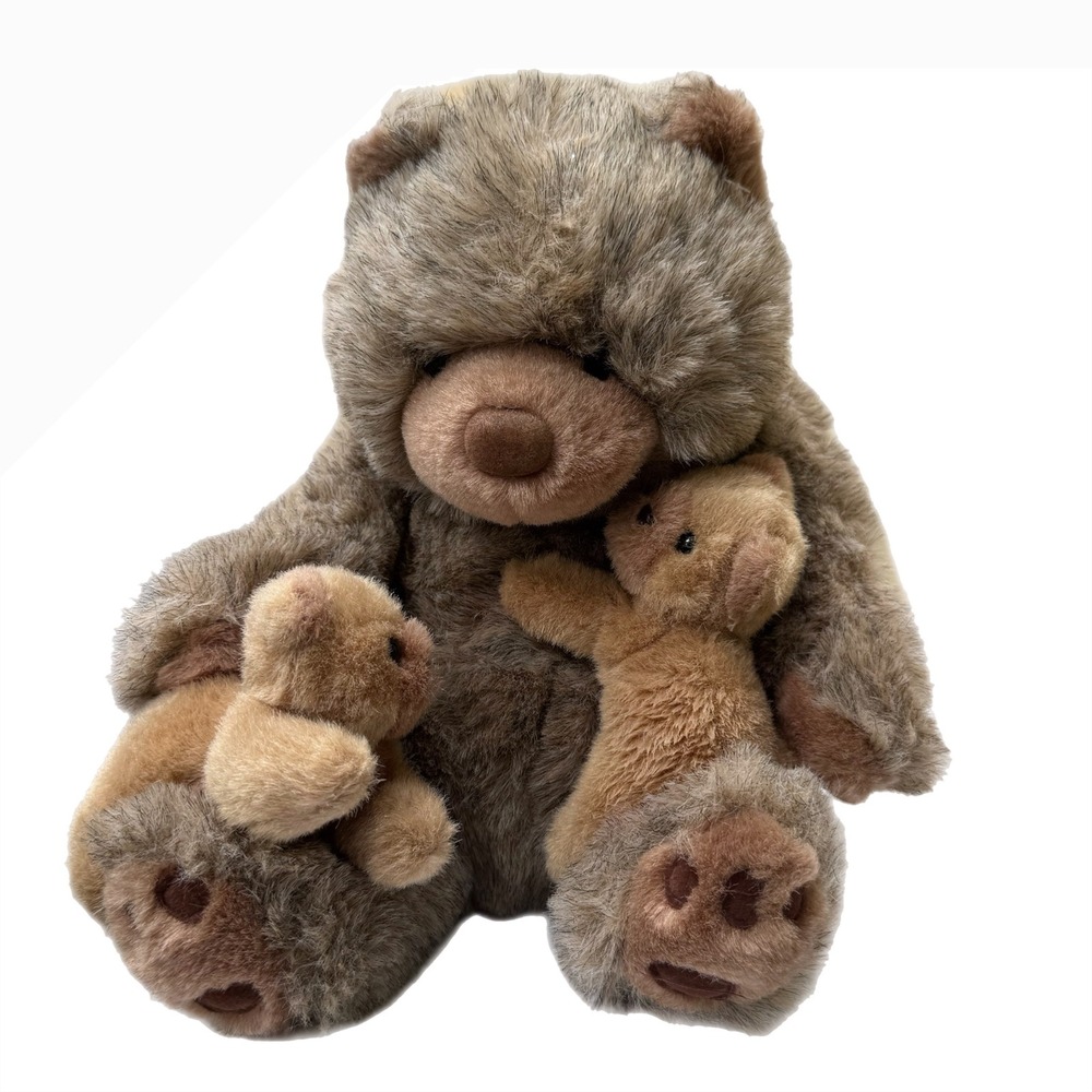 Vintage Fiesta WICUBS 10" Sitting Bear w/ 2 Baby Cubs Plush 8590 Rare woodland